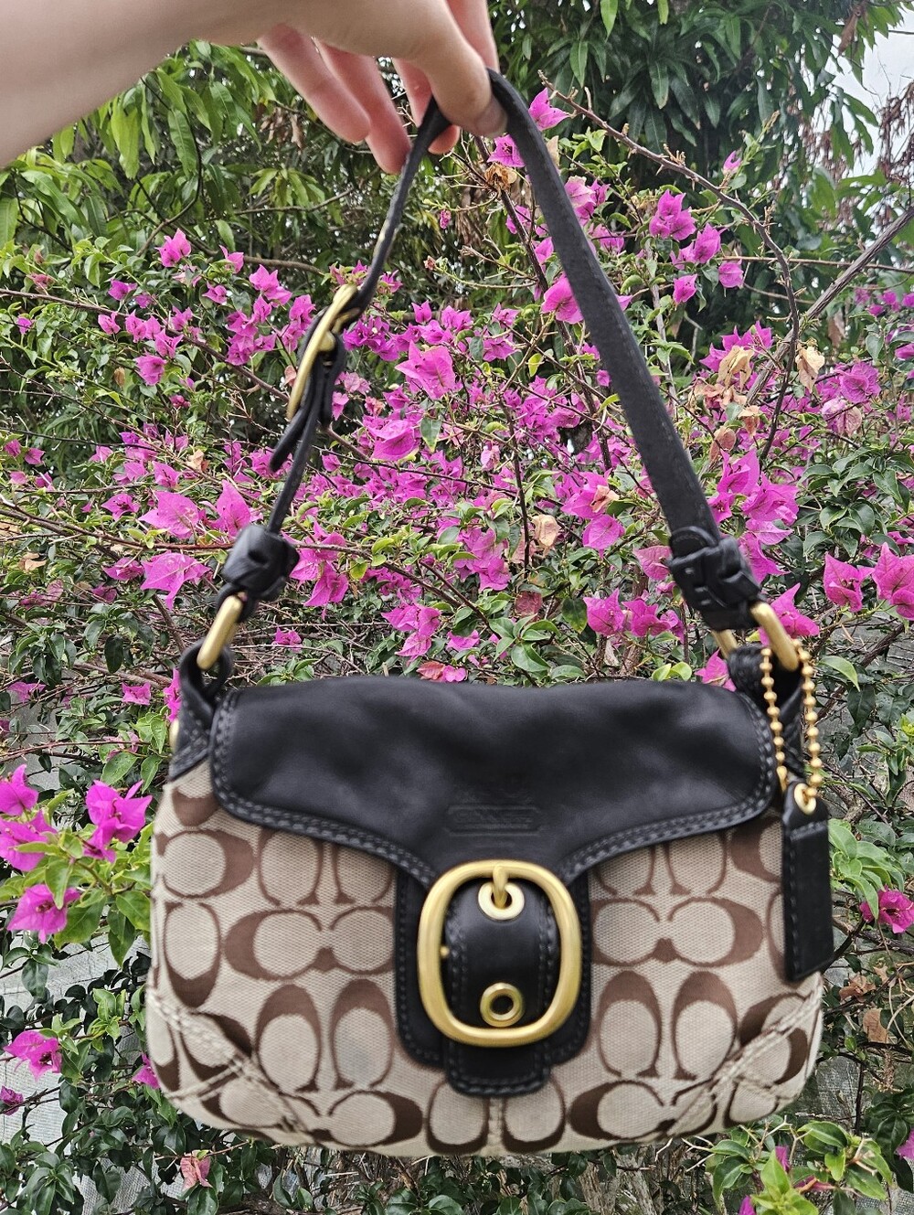 Coach Y2K Signature Small Bleeker Shoulder Bag Khaki Black 11441
